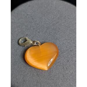Vintage Orange Cats Eye Glass Heart Charm